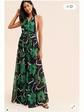 NWT Alexandra Bueno x Free People Manglar Halter Maxi Dress Green Floral Size M